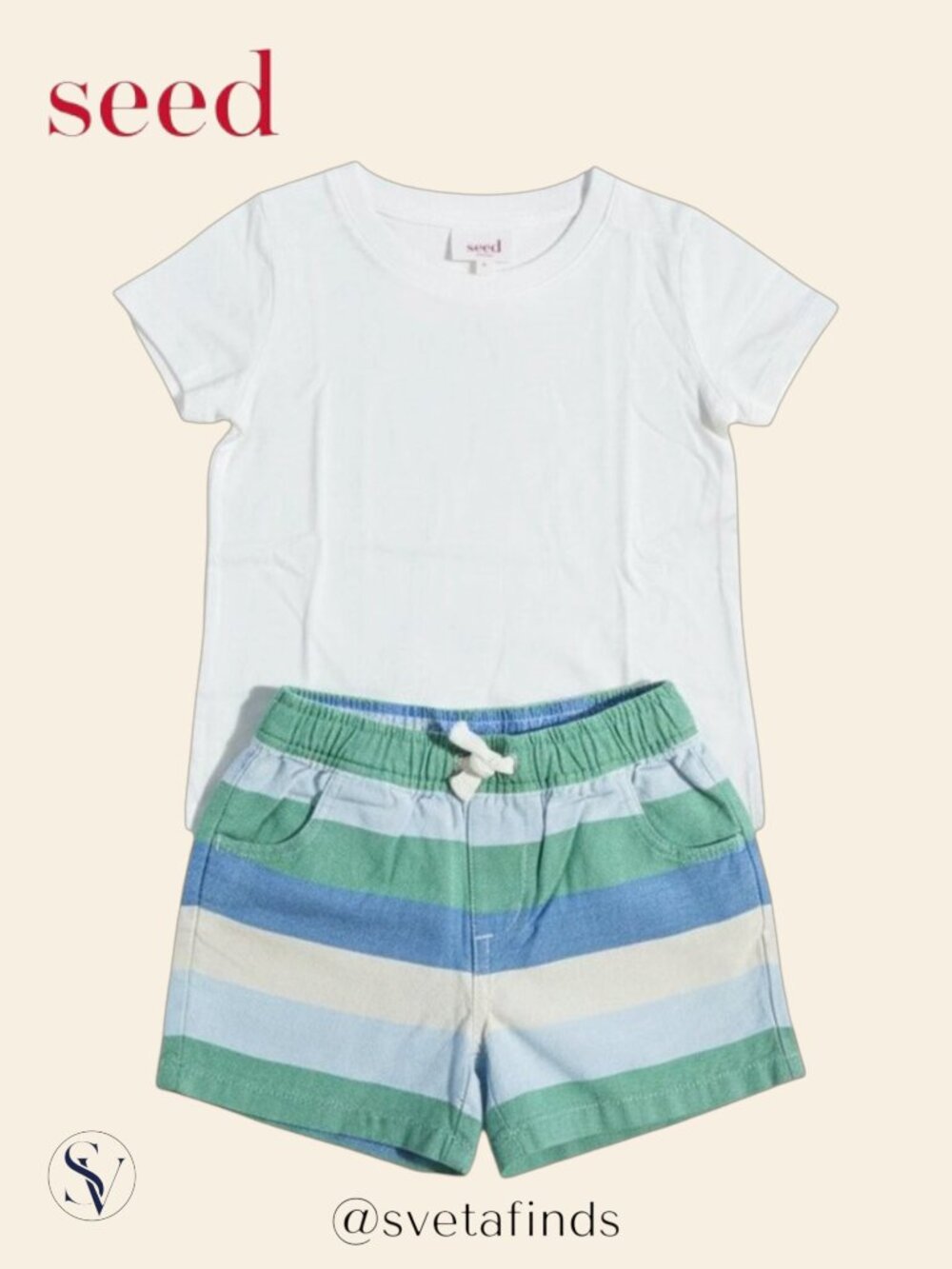 NWT Seed Heritage Toddler Size 2 Striped Shorts & White Tee Outfit Set